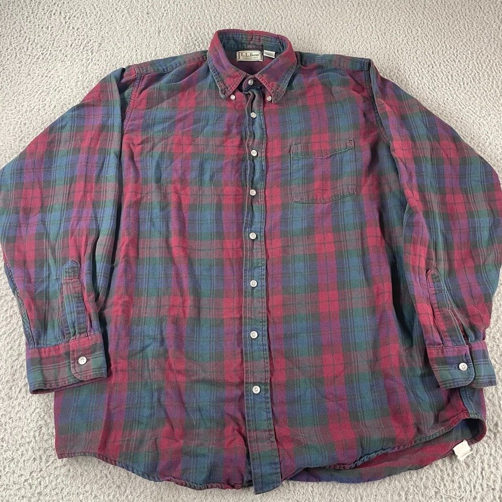 Vintage LL Bean Northwoods Shirt Men's Large Tall Plaid Long Sleeve Flannel Red